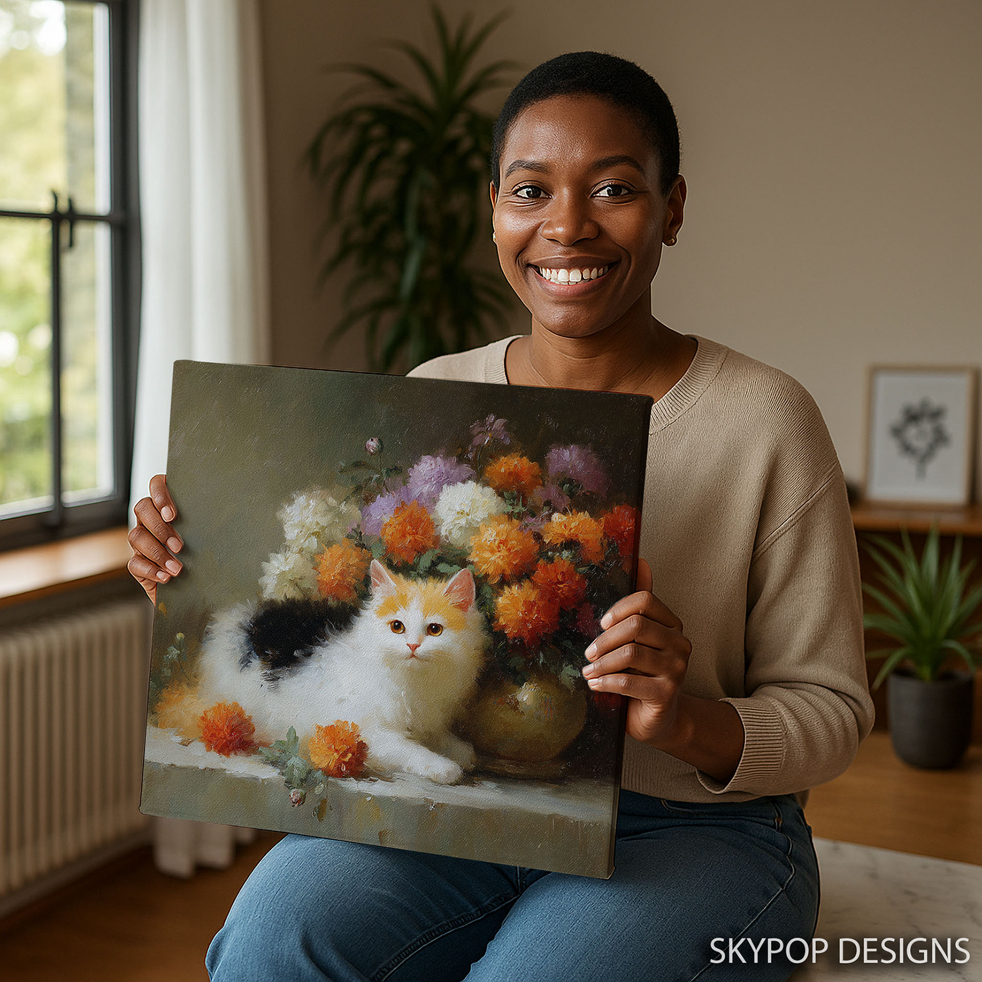 9.jpg Cat Chrysanthemum Art