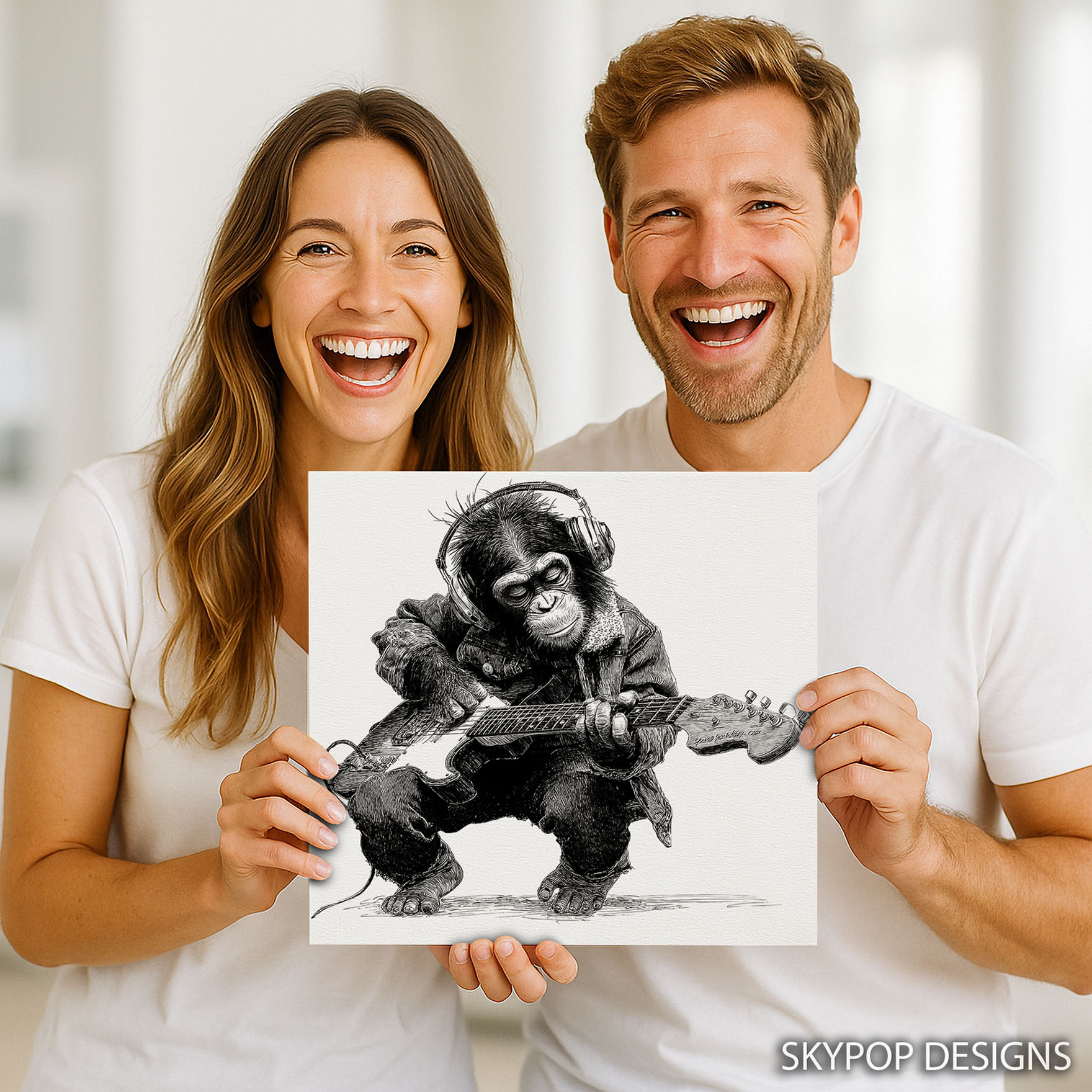 9.jpg Chimpanzee Rock Star Guitar Art
