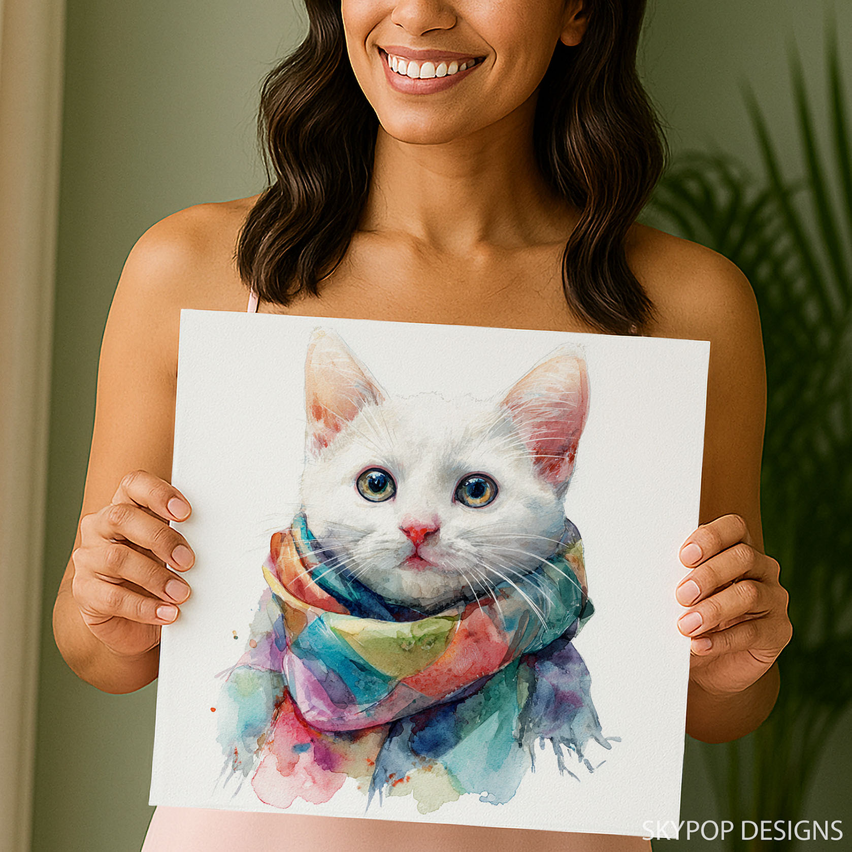 9.jpg Cat Scarf Watercolor Art