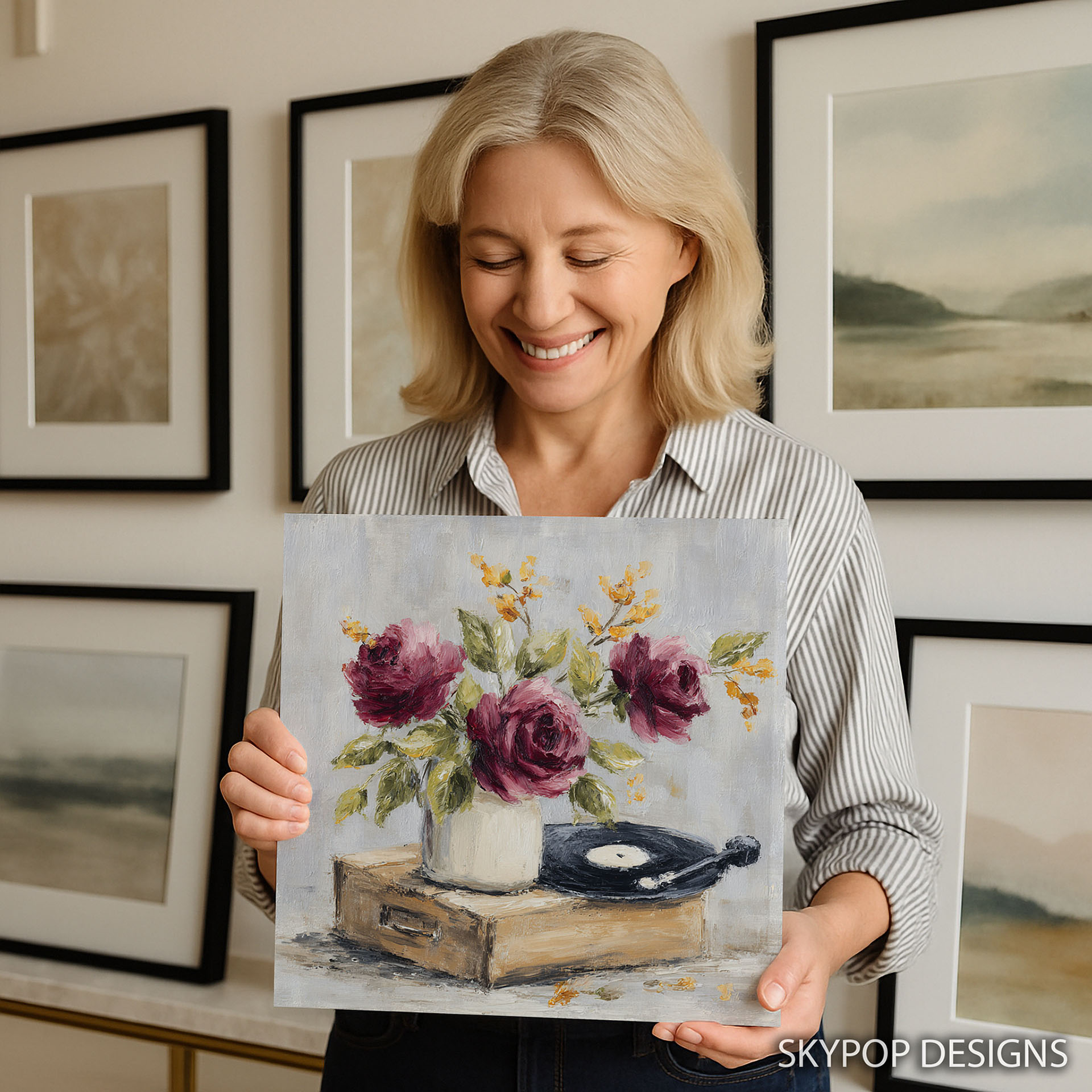 9.jpg Roses Record Player Art