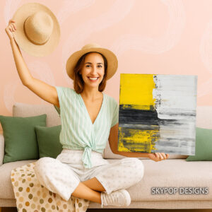 Geometric Yellow Black Abstract Art