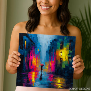 Rainy Night Cityscape Art