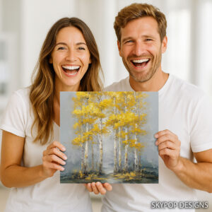 Golden Birch Forest Path Art