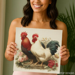 Rooster and Roses Art