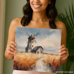 Rustic Windmill Landscape Art