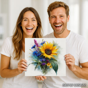 Sunflower Cornflower Bouquet Art