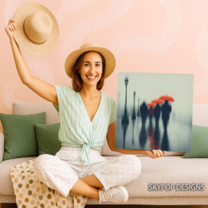 Red Umbrellas in Rain Art