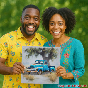 Vintage Blue Truck Art
