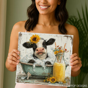 Highland Cow Sunflower Art