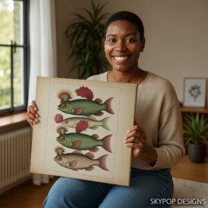 Fish with Rooster Heads Art