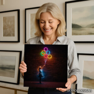 Neon Girl With Balloons Art